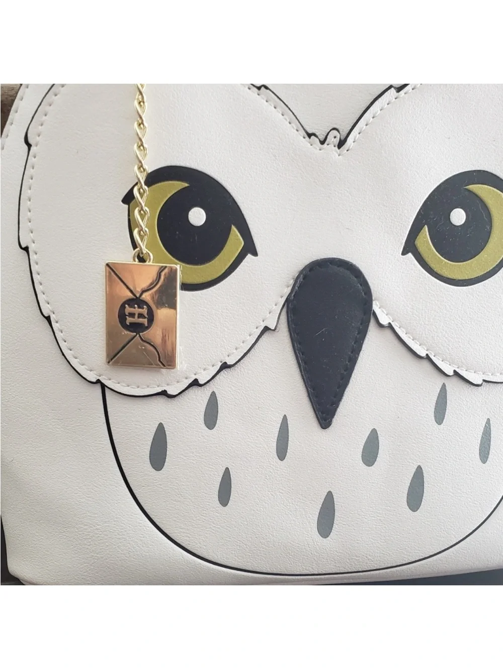 Harry Potter White Owl Face Mini Backpack with Black Trim and Yellow Eye